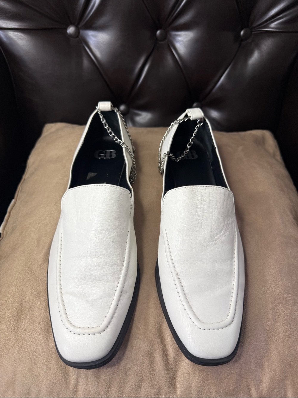 Giann Bini Flip Side White Leather Flat Loafer Shoes Size 10M